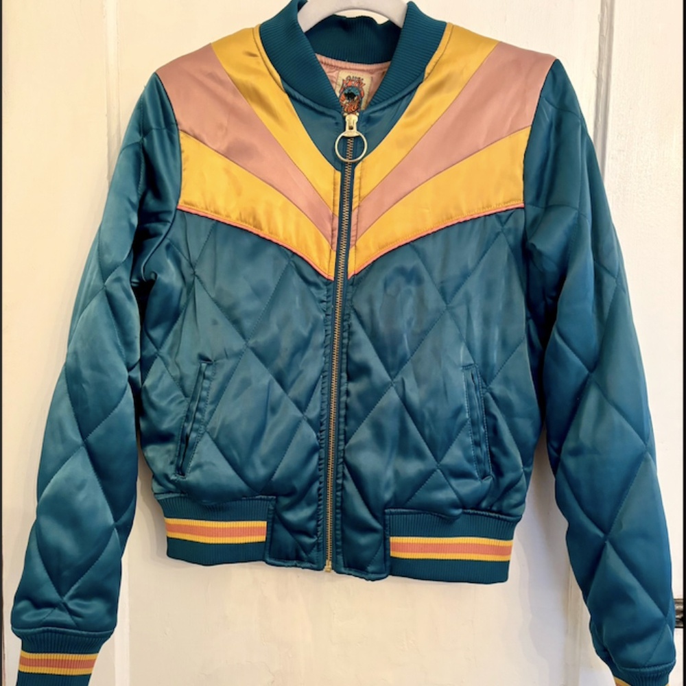 Classic Rock Couture -Rising Sun Jacket | Navy Blue Quilted 70s style Bomber